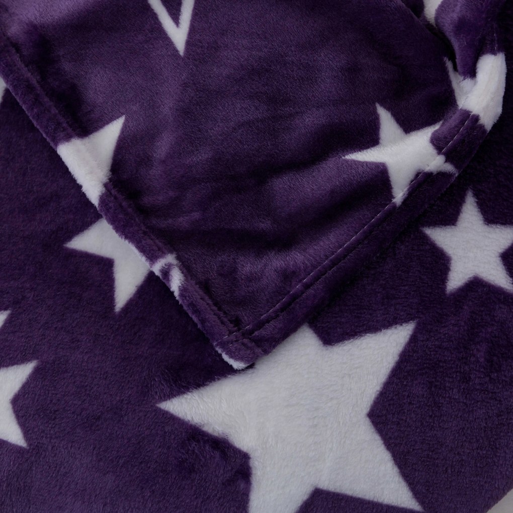 Świąteczny mikropluszowy koc STARS fioletowy Rozmiar: 200 x 220 cm