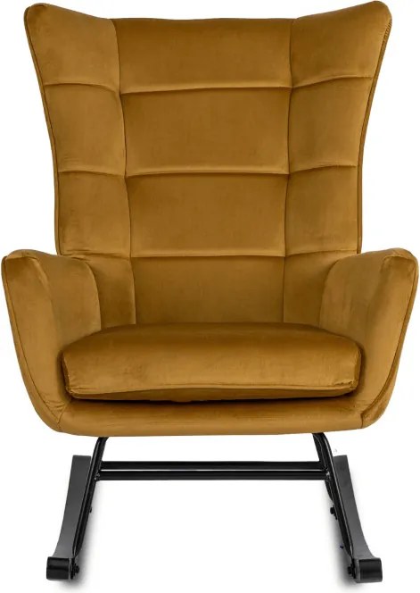 Fotel Bujany na Biegunach Uszak Wypoczynkowy JACKSON Musztardowy Welurowy do Salonu Nowoczesny