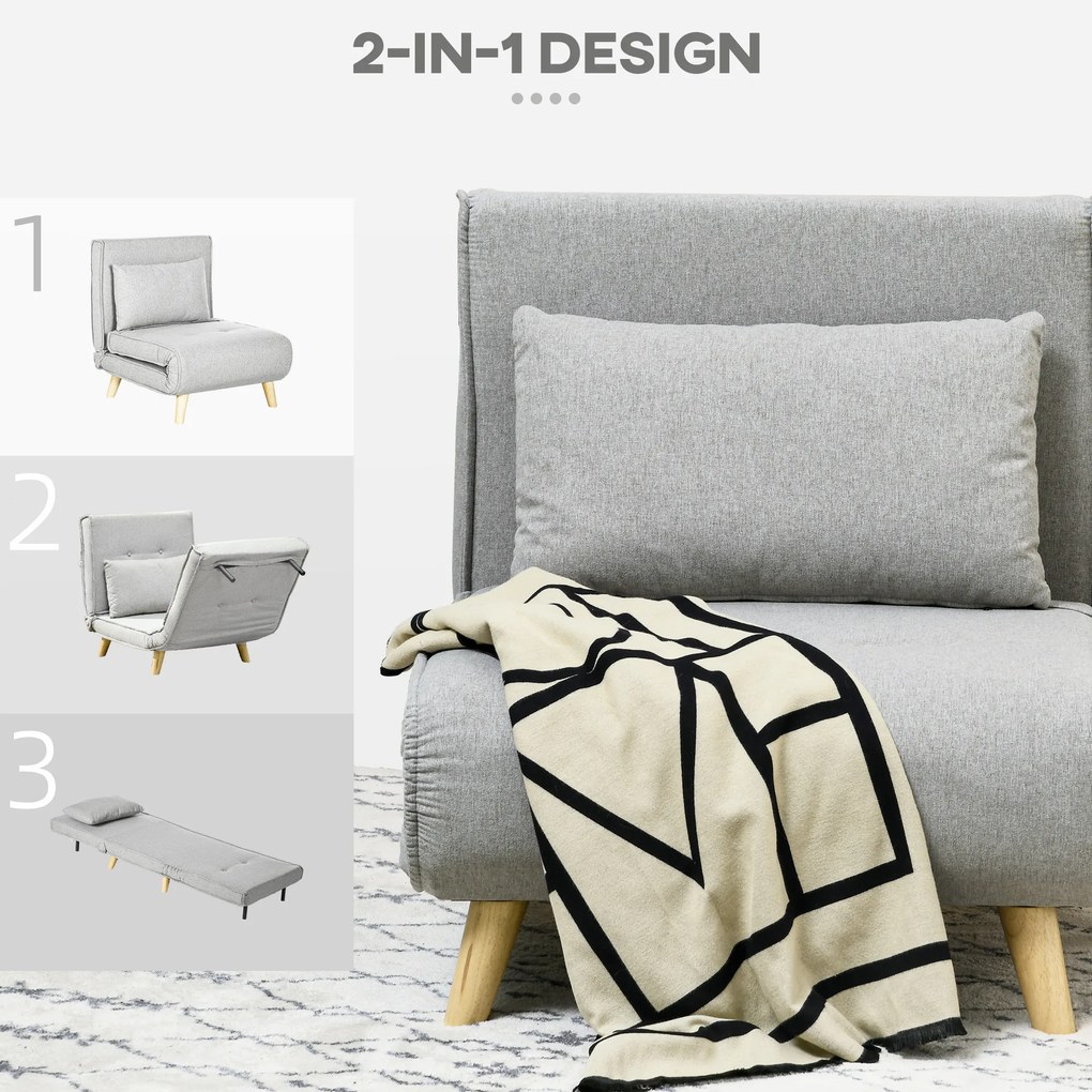 HOMCOM Fotel Rozkładany, 6-stopniowa Regulacja Oparcia, Wygląd Lnu, do 150 kg, Jasnoszary