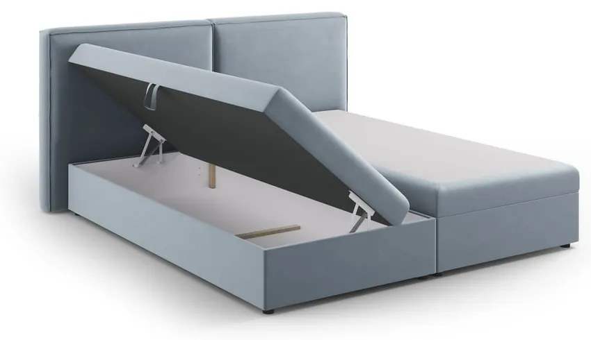 Jasnoniebieskie łóżko boxspring ze schowkiem 160x200 cm Arendal – Cosmopolitan Design