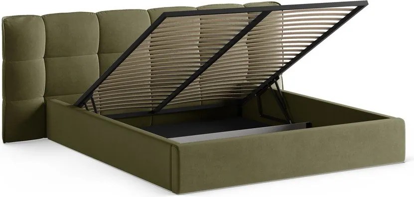 Zielone tapicerowane łóżko dwuosobowe ze schowkiem i stelażem 140x200 cm Eric – Micadoni