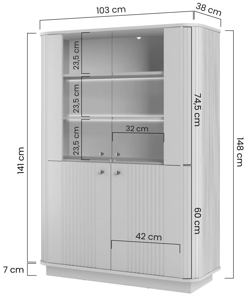 Witryna Vesper 103 cm czterodrzwiowa na cokole - kaszmir / złote uchwyty