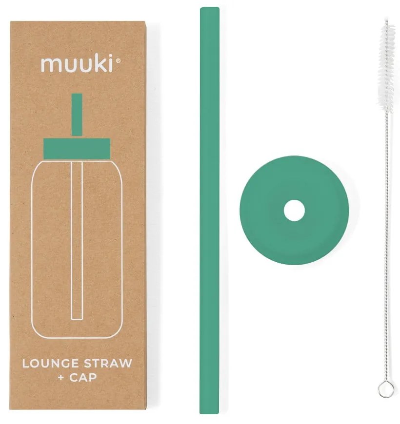Silikonowa słomka z wieczkiem i szczoteczką w komplecie Frosted Green – Muuki
