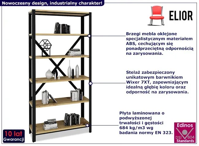 Loftowy regał na książki czarny + dąb artisan K6-K35