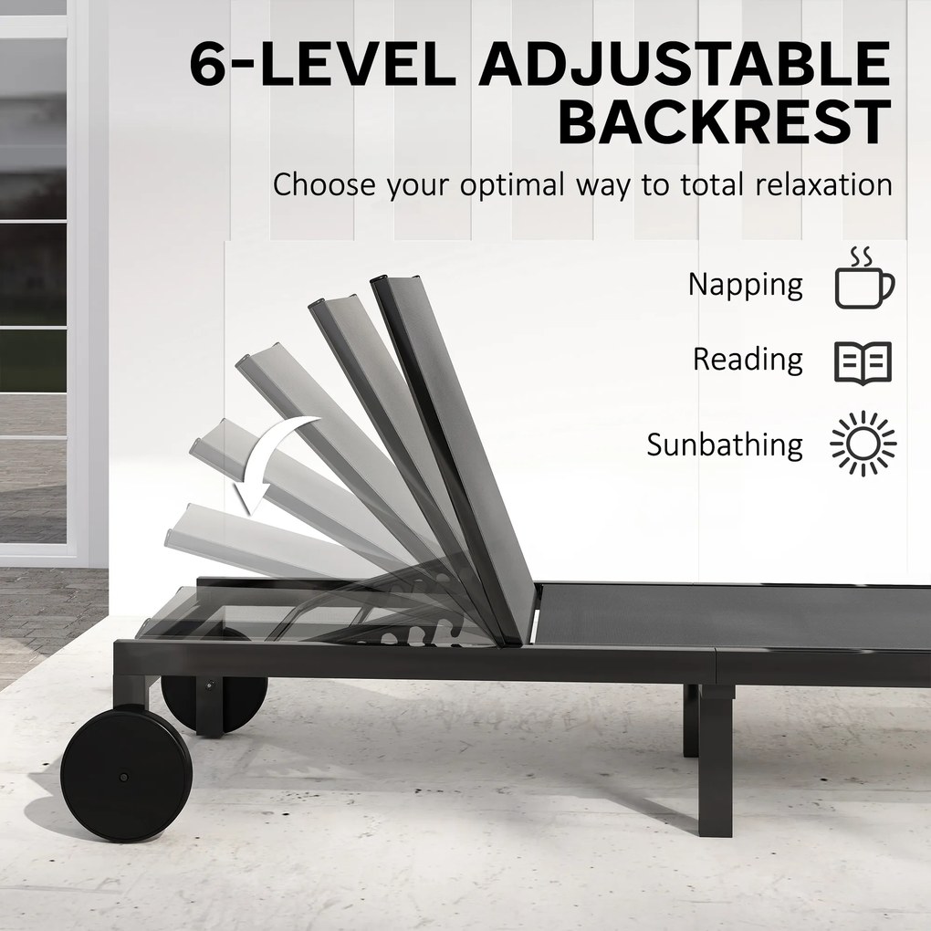 Outsunny Leżak Oddychający z 6-stopniową Regulacją Oparcia, Kółkami, Aluminiową Ramą | Aosom PL