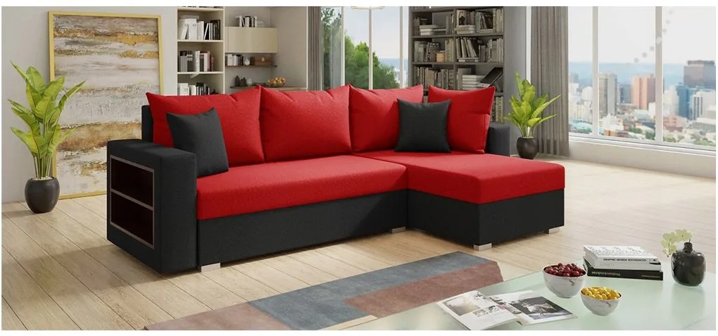 Sofa narożna KONGO, uniwersalny mebel z funkcją spania i praktyczną półką