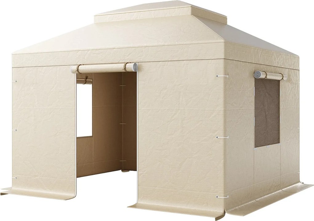 Pokrowiec na Altankę Zima SucceBuy, 3,05 x 3,65 m, Pokrycie na Altankę z Podwójnym Sztywnym Dachiem, z Bocznymi Ściankami, Oknami z Siatki