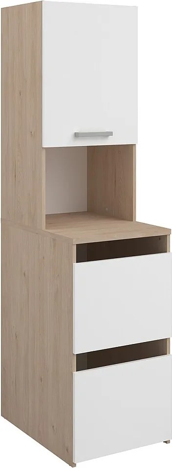 Szafka łazienkowa z szafkami i półkami - Naturalny jasny i biały - szer. 47 x wys. 184 cm - ERKANO