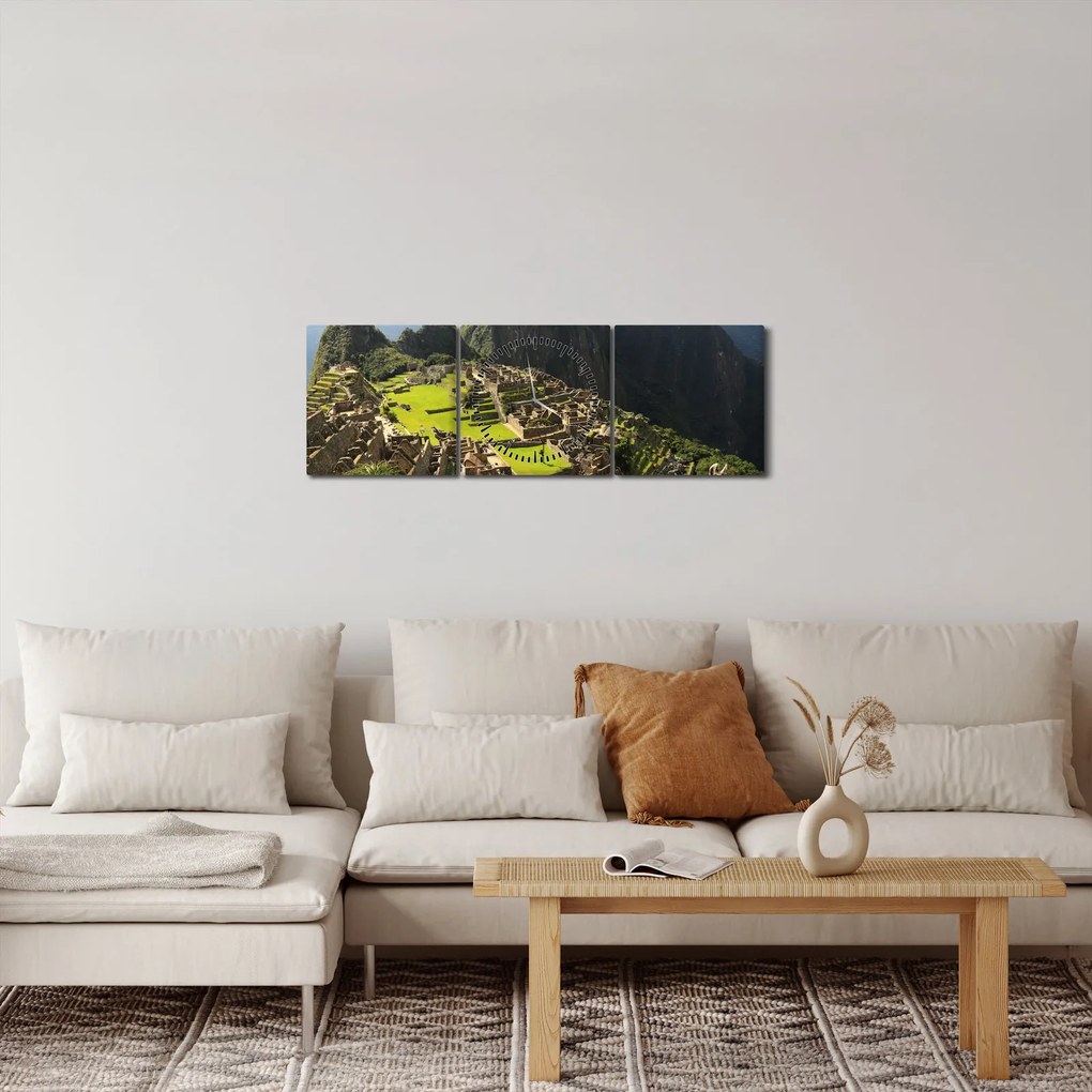 Obraz - Lamy na Machu Picchu (z zegarem) (90x30 cm)