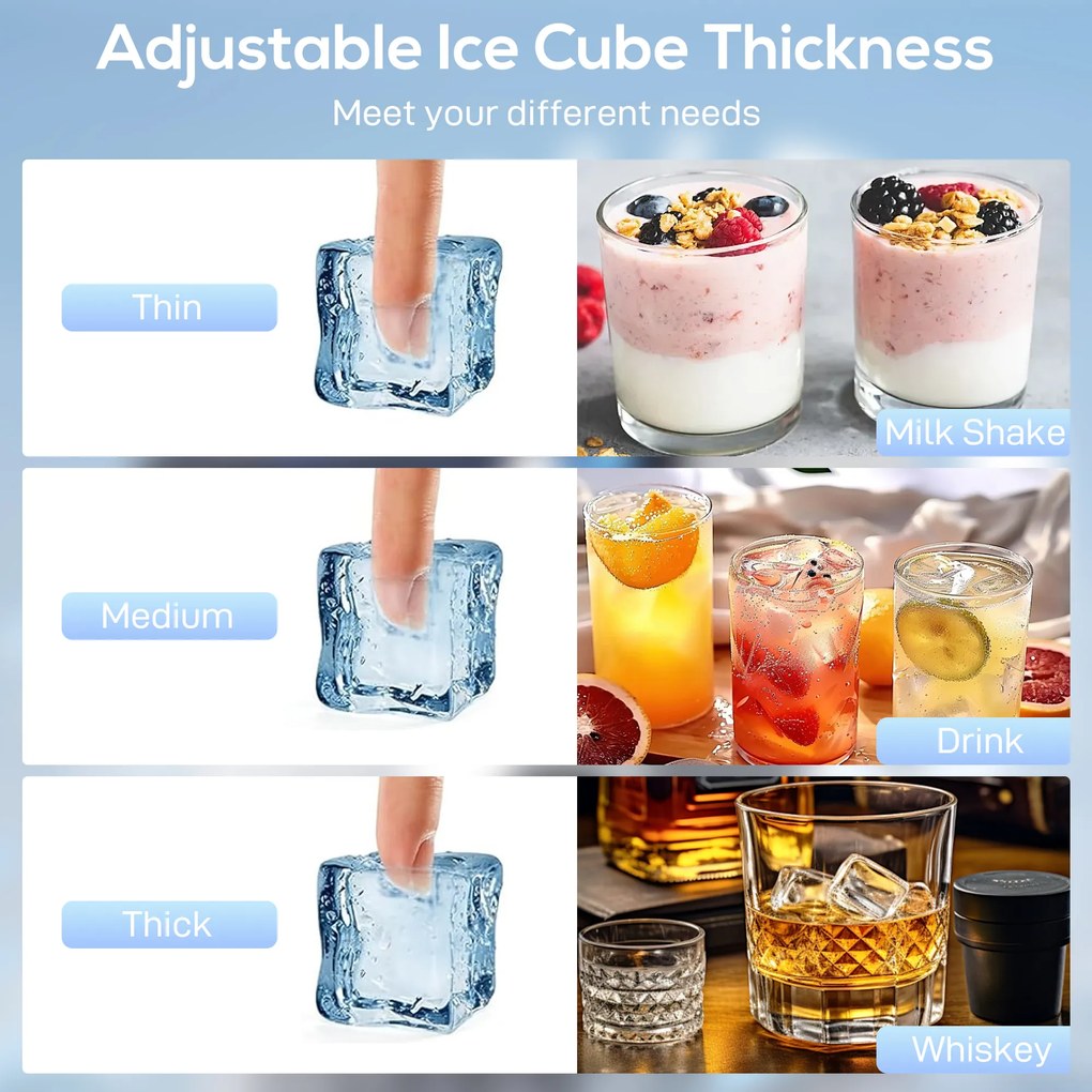 HOMCOM Maszyna do lodu, 45 kg/24h, stal nierdzewna, pod zabudowę lub wolnostojąca, srebrna | Aosom PL