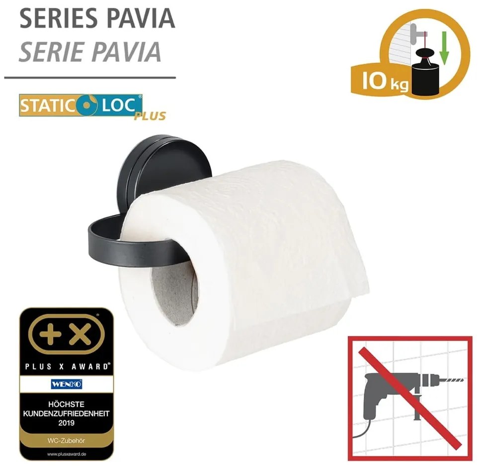 Czarny uchwyt na papier toaletowy Wenko Static-Loc® Pavia