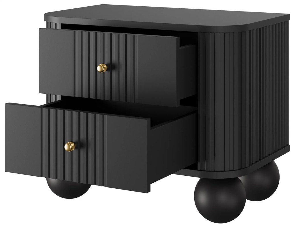 Zestaw szafek nocnych Vesper 56 cm - czarny / złote uchwyty / nogi kule