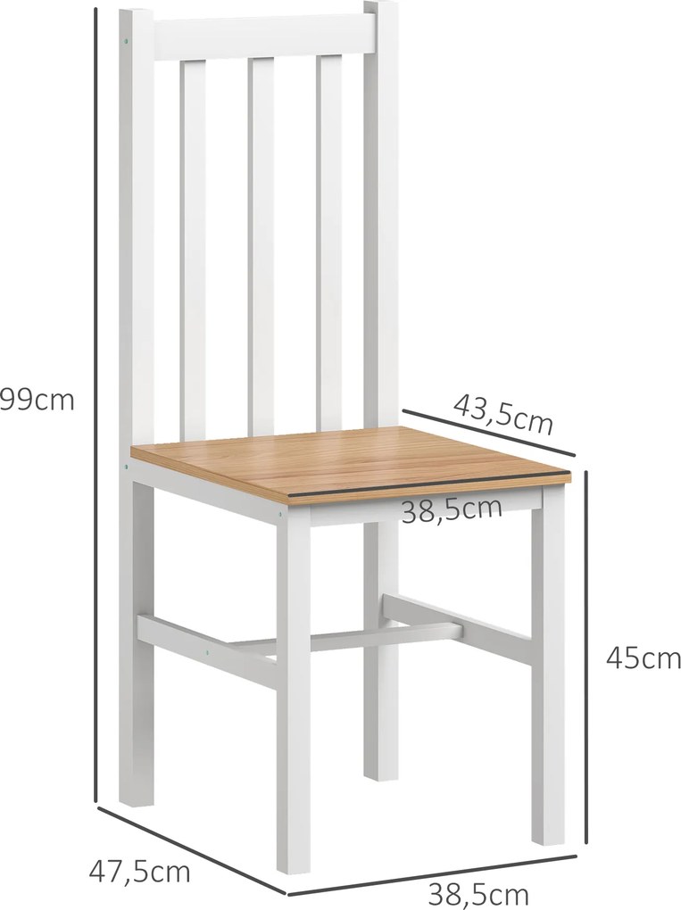 HOMCOM Zestaw 4 krzeseł kuchennych, krzesła do jadalni, drewno lite, nowoczesny design, 38,5 cm x 47,5 cm x 99 cm, naturalne