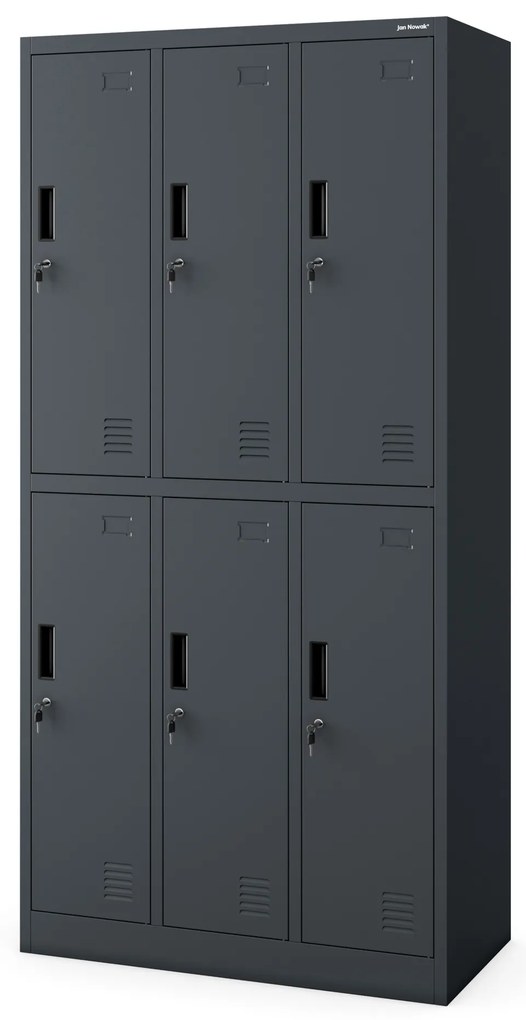 Szafka socjalna ubraniowa BHP antracyt: 6-drzwiowa IGOR, 900 x 1850 x 450 mm