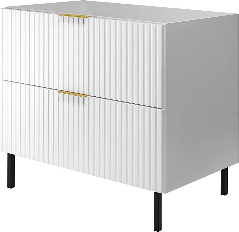 Szafka pod umywalkę, Biały, 80 x 77 x 46 cm, uchwyt złoty, nogi czarne, bez blatu