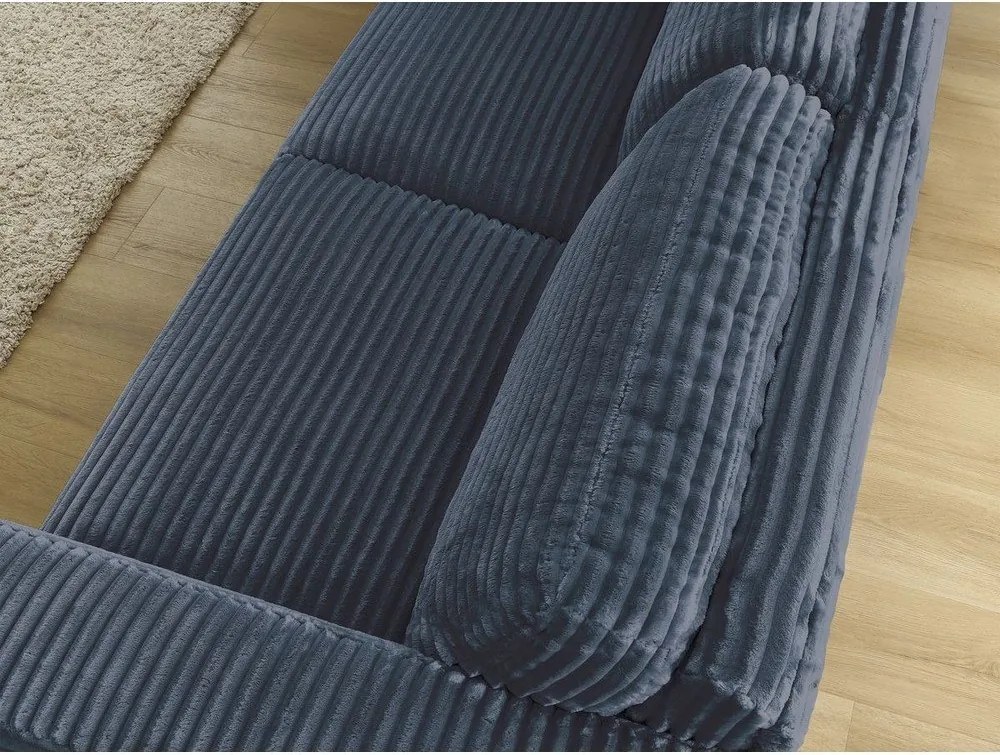 Ciemnoniebieska sztruksowa rozkładana sofa do spania 240 cm Hugo – Bobochic Paris