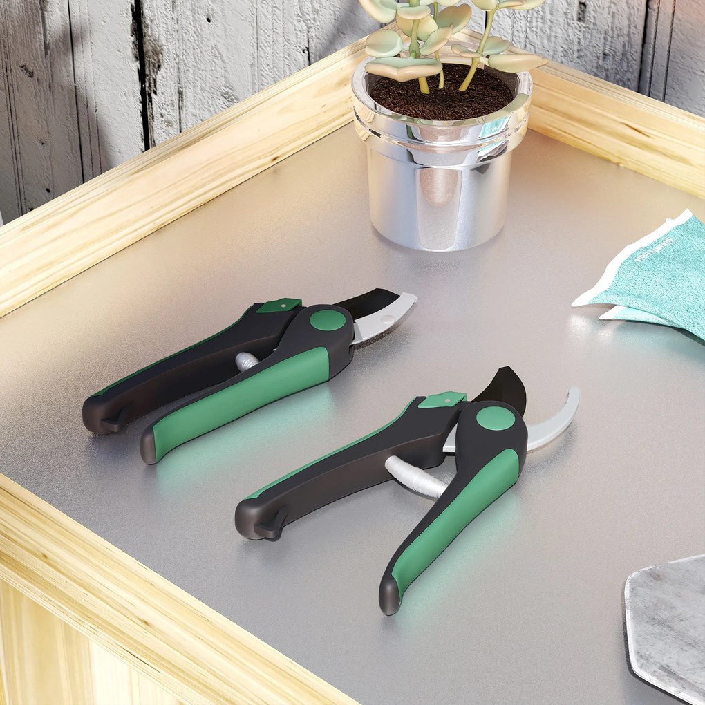 Outsunny Zestaw narzędzi ogrodowych 2 sztuki Narzędzia ogrodowe metalowe z nożycami ogrodowymi Zielony+Czarny
