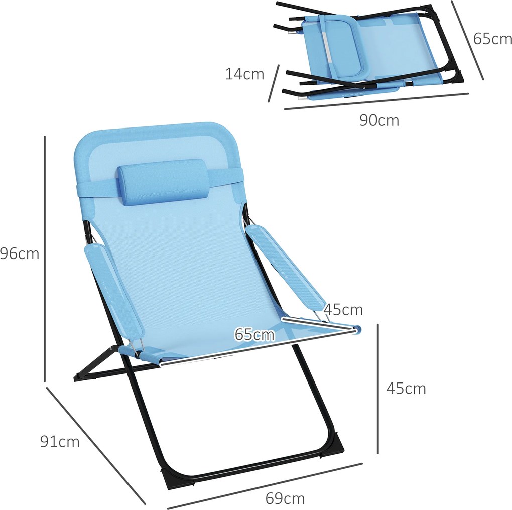 Outsunny Krzesło składane, 4-stopniowo regulowane, oddychający, stalowy stelaż, 69 x 91 x 96 cm, Czarny/Niebieski