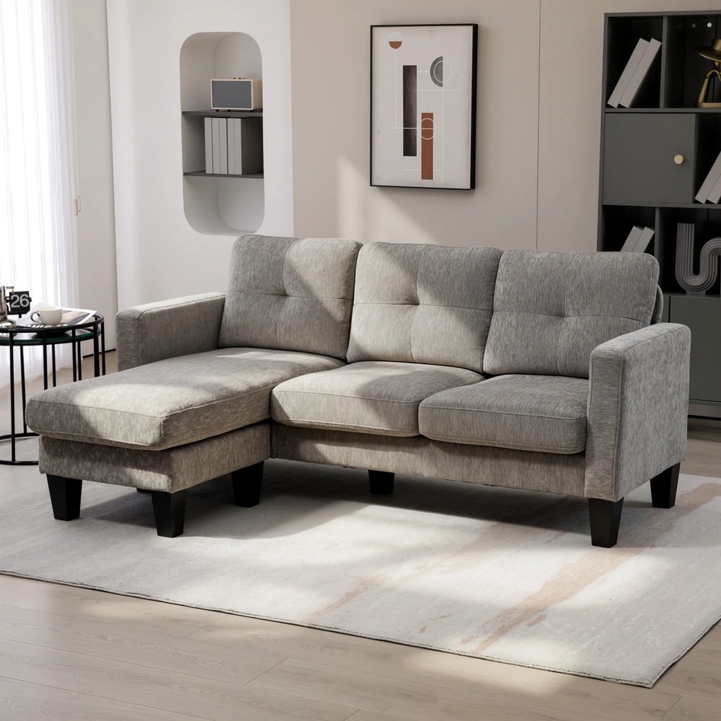 HOMCOM narożnik sofa w kształcie L z odwracalną chaiselongue tapicerowana tkaniną lnianą wygodna kanapa brązowa | Aosom PL