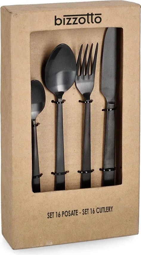 Czarne sztućce 16 szt. ze stali nierdzewnej dla 4 osób Hestia – Bizzotto