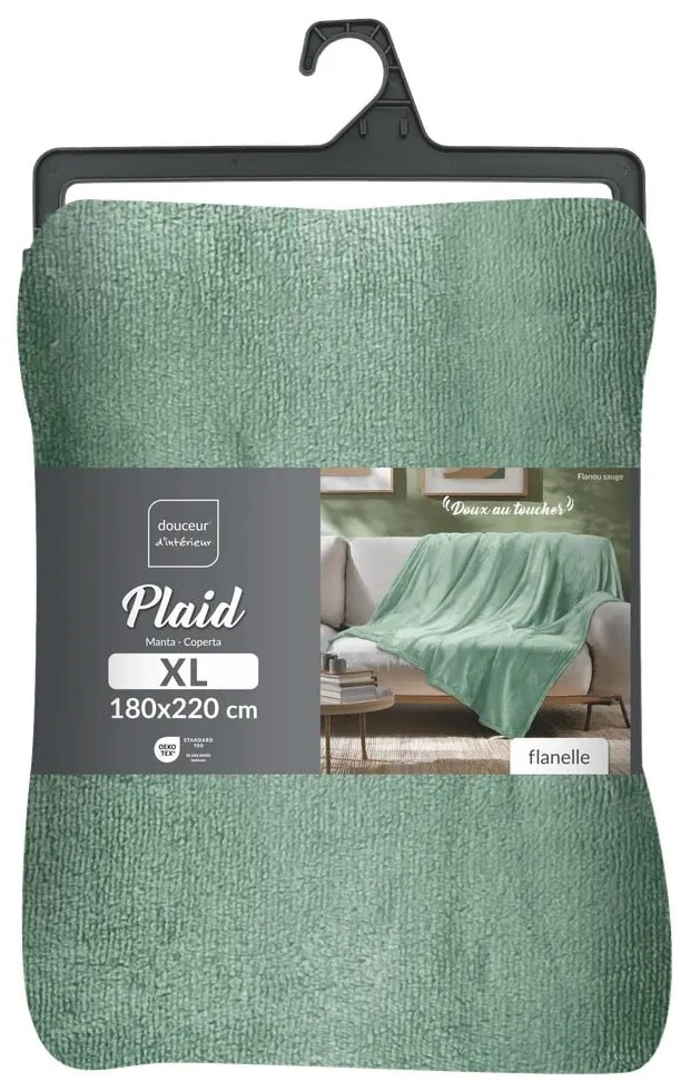 Jasnozielony koc z mikfroflaneli 180x220 cm Flanou – douceur d'intérieur