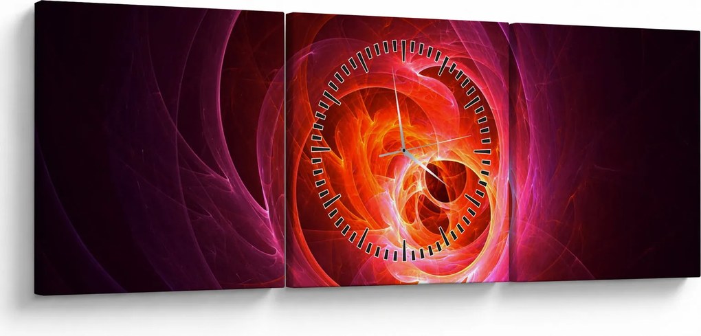 Nowoczesny obraz różowej abstrakcji (z zegarem) (90x30 cm)