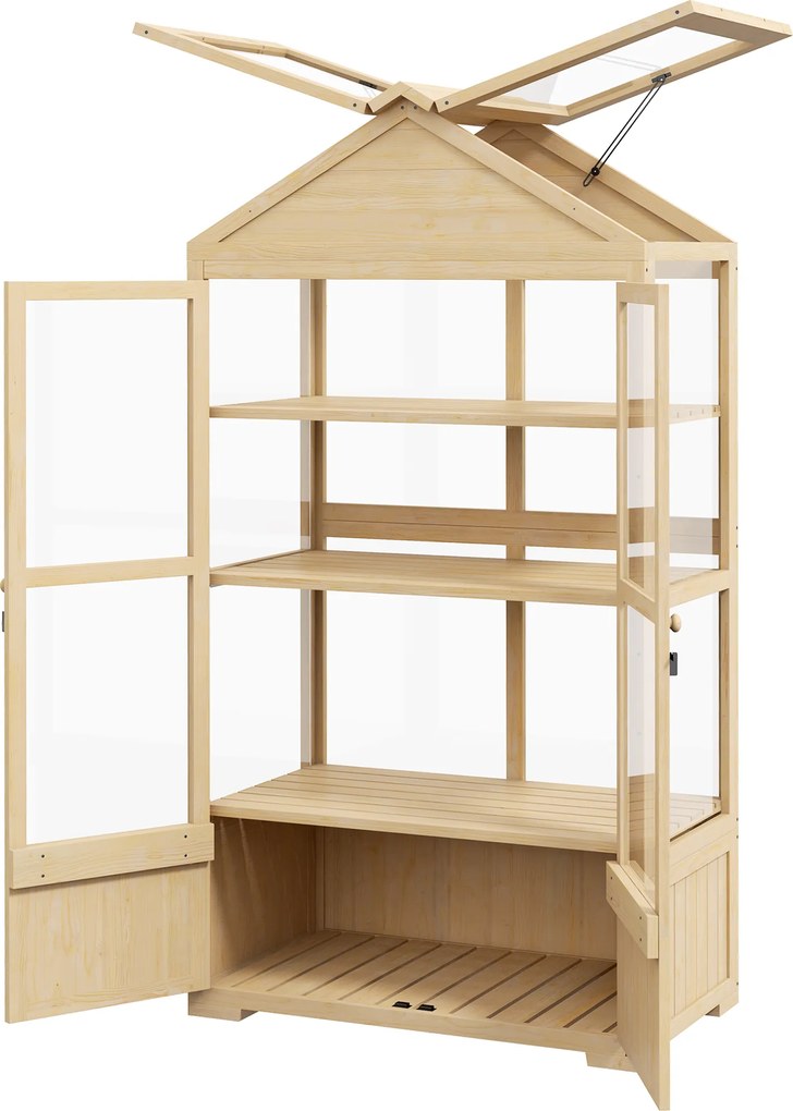 Outsunny Szklarnia z Półką, przezroczysta Obudowa, Okno dachowe, zamykane Drzwi, Akrylowa, Ramka z Drewna, 100x56,5x178 cm