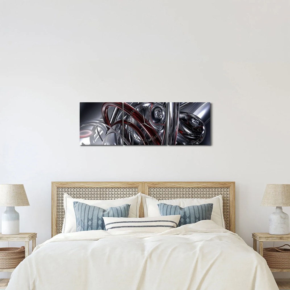 Obraz szarej abstrakcji (z zegarem) (90x30 cm)