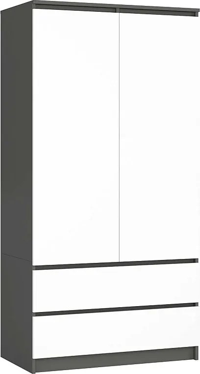 Szafa AKORD S90 Grafit Szary 90 cm 2 drzwi 2 szuflady kolor Biały mat 4 półki 90x51x180 cm
