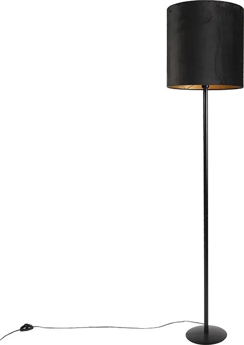 Lampa stojąca czarna z czarnym aksamitnym abażurem ze złotem 40 cm - Simplo