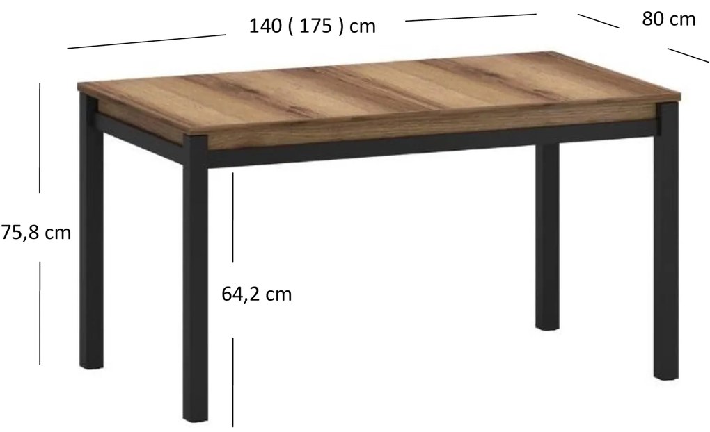 Stół Rozkładany Prostokątny Drewniany LIRE 140-175 cm Dąb delano Loft
