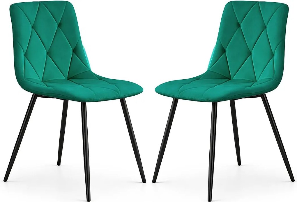 2x Welurowe krzesło tapicerowane pikowane Butelkowa Zieleń MILO Czarne nogi