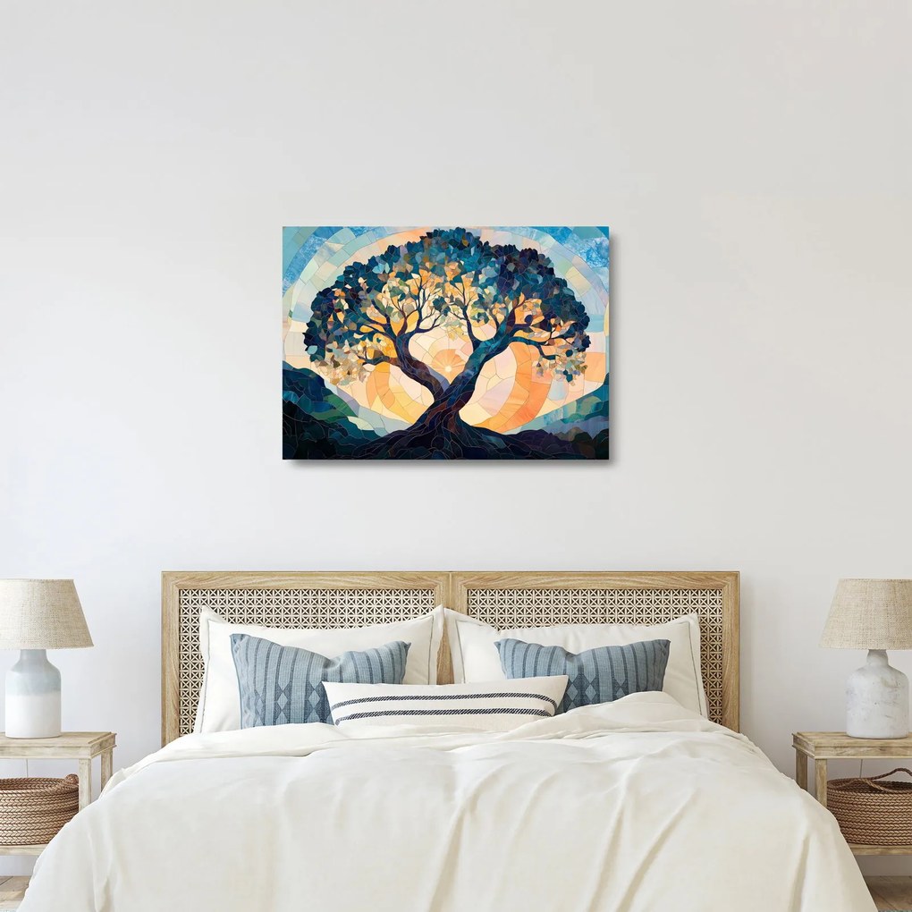 Obraz na szkle – Mozaika – słońce i drzewo II. (70x50 cm)
