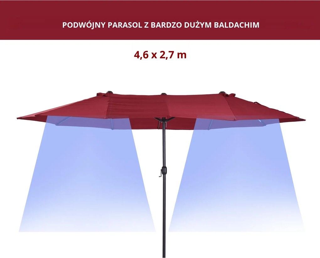 Outsunny Duży Parasol Podwójny Owalny na Taras z Korbką Czerwone Wino 460x270cm | Aosom PL