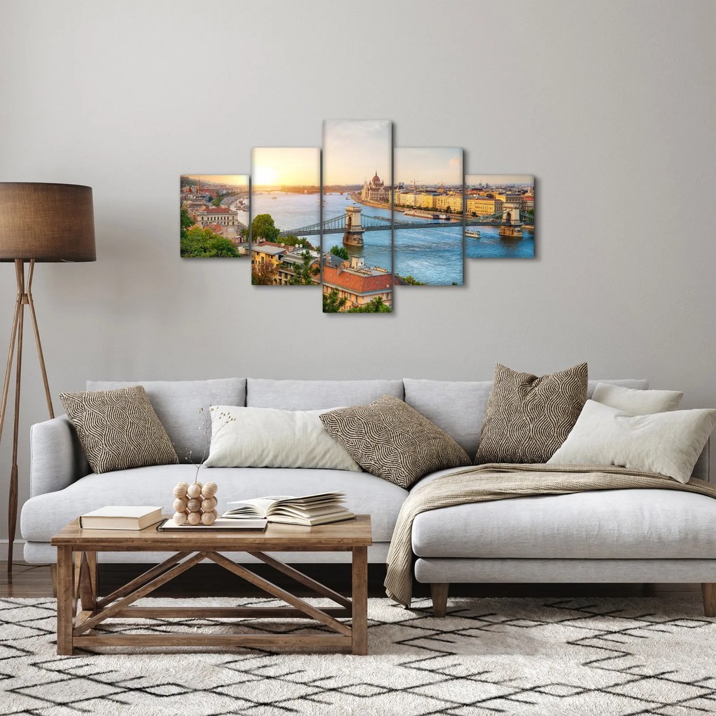 Obraz miasta Budapeszt z rzeką (125x70 cm)