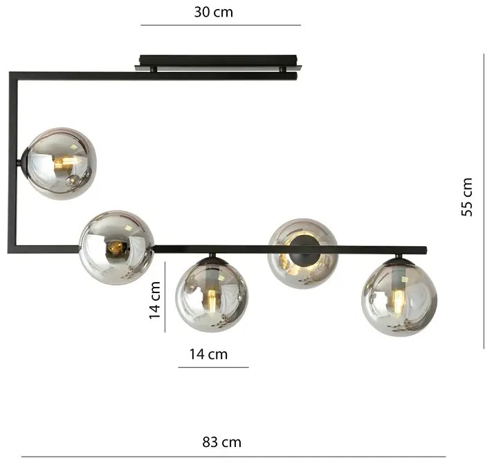 Industrialna lampa sufitowa z grafitowymi kloszami  - D108-Solini