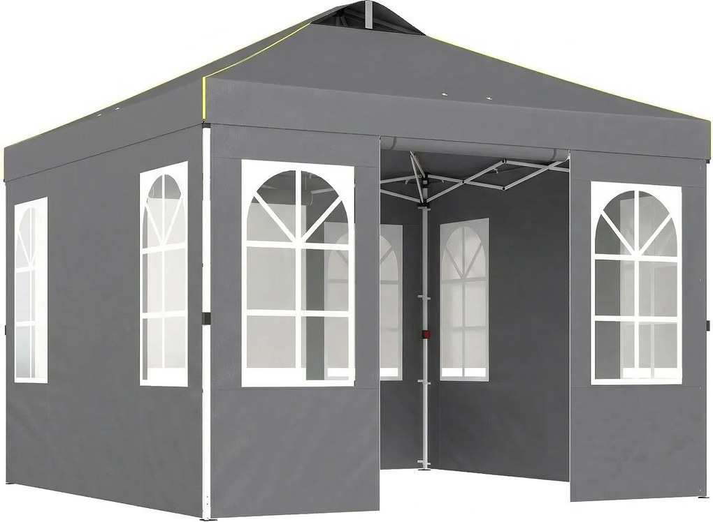 Outsunny Pawilon 3x3m Wodoodporny Stabilny Zimoodporny Pop-up Składany Pawilon, Jednoprzyciskowy Montaż, UV 50+ Ciemnoszary | Aosom PL