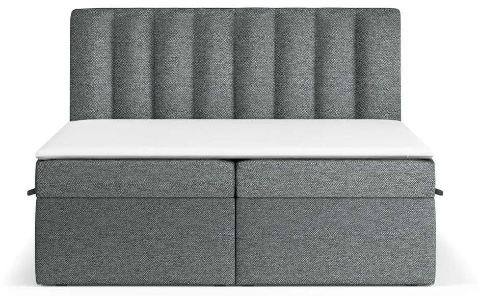 Ciemnoszare łóżko boxspring ze schowkiem 140x200 cm Novento – Maison de Rêve