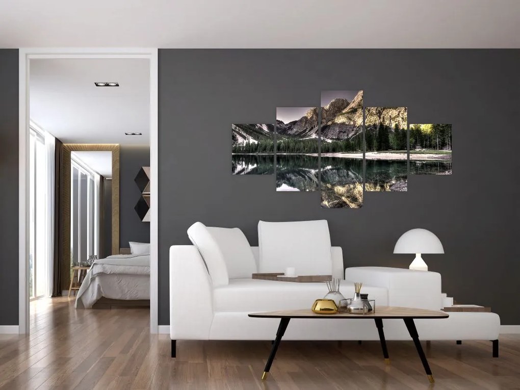 Obraz jeziora w górach (125x70 cm)