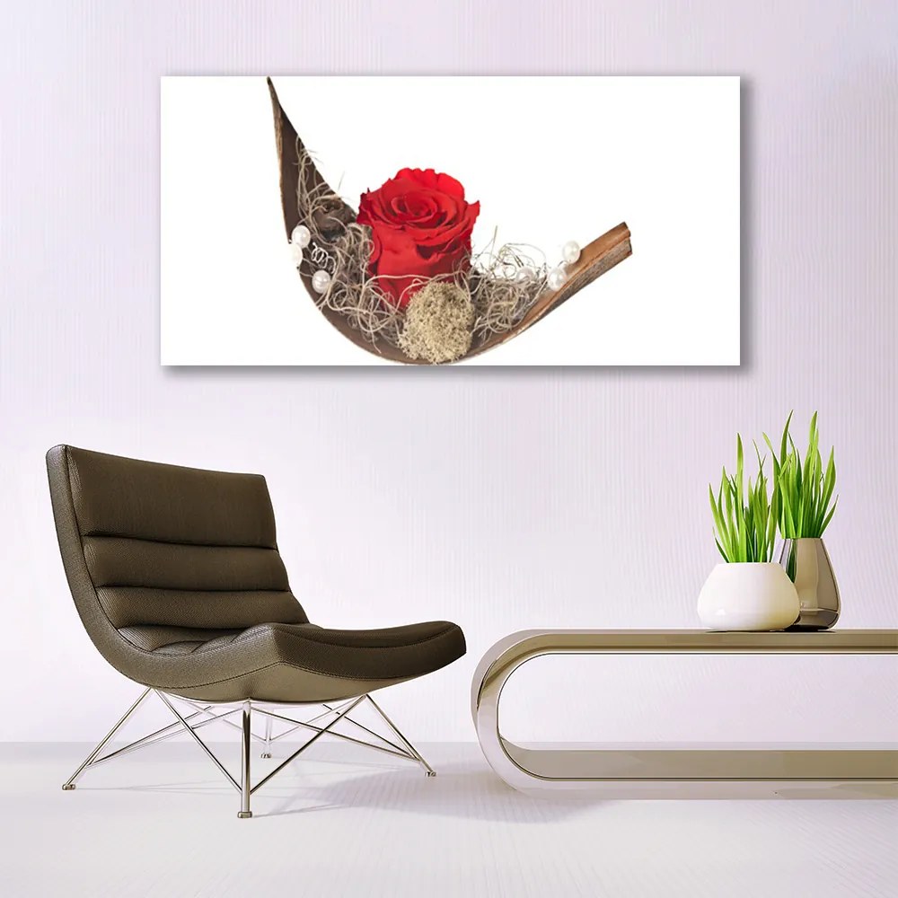 Obraz canvas Czerwona Róża w Kroplach Rosy