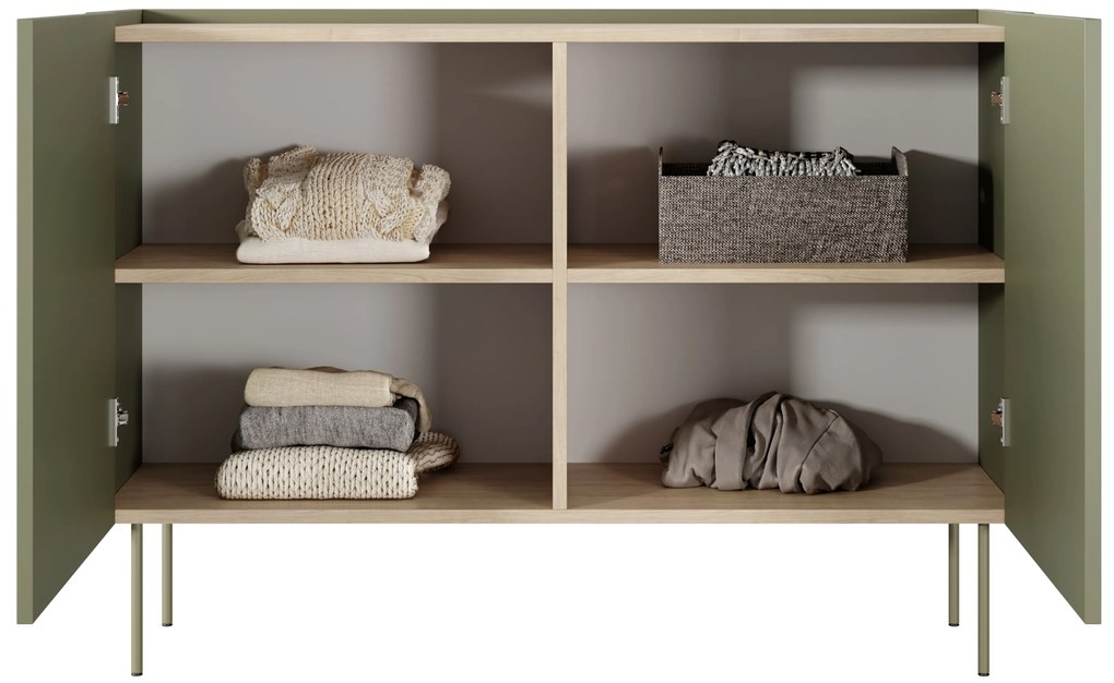 Komoda Desin 120 cm dwudrzwiowa - oliwka / dąb nagano