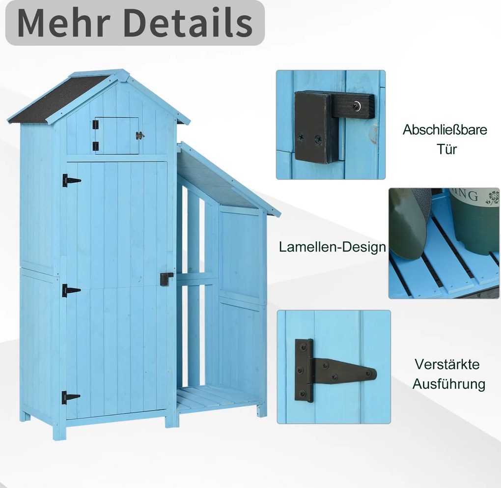 Przestronny Szop Ogrodowy Outsunny z Miejscem na Drewno i Półkami, Błękit Nieba