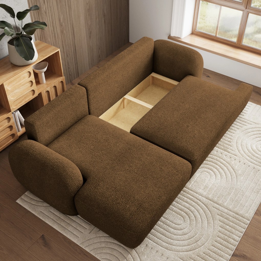 Masseno Narożnik MODENZA z funkcją spania i pojemnikiem na pościel Narozniki L, Rozkładana sofa - Brąz, NOW OR NEVER 56