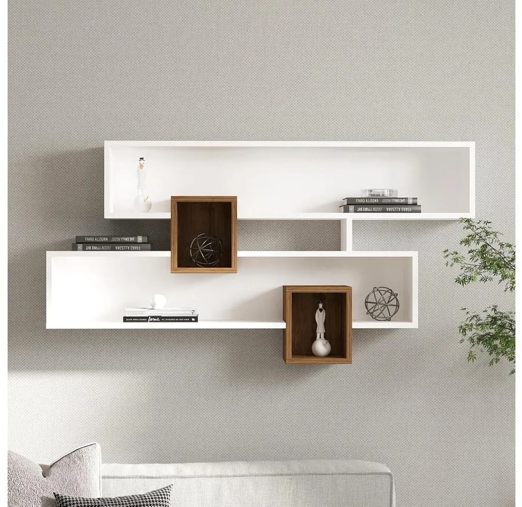 Półka ścienna KAREN 120x72,2 cm biała/orzech