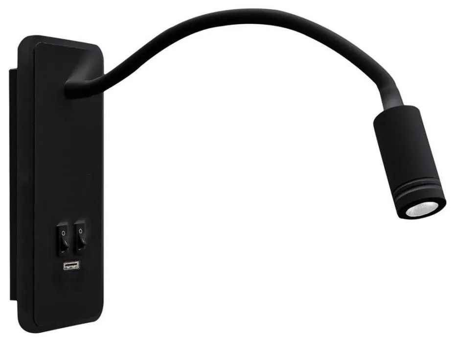 LED elastyczna lampka ścienna USB BASE 1xLED/8W+1xLED/2W/230V czarna