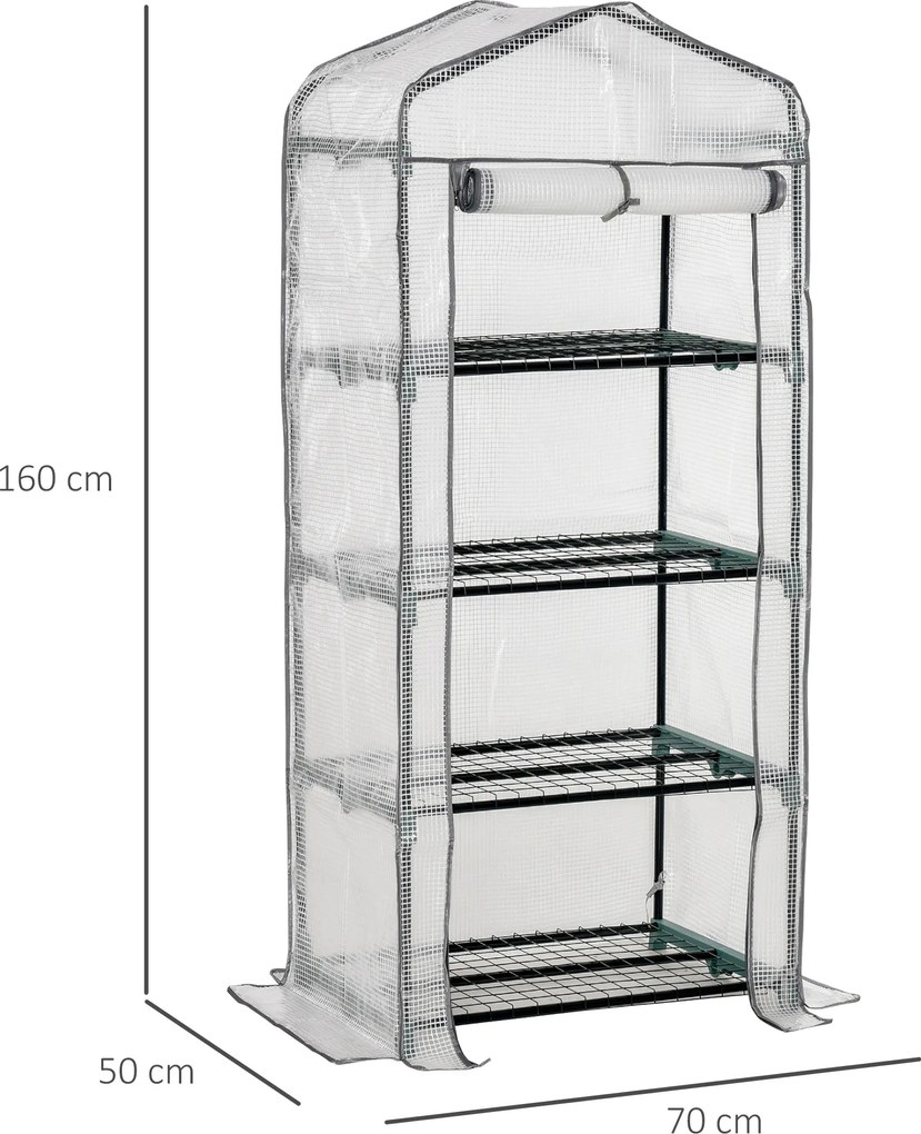 Outsunny Szklarnia foliowa, cieplarnia, mini-szklarnia, dom roślin, rozsadnik, 4 półki, 70 x 50 x 160 cm, Biały | Aosom PL