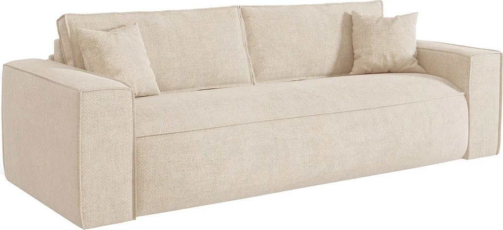 Sofa 4-osobowa rozkładana ekspresowo w tkaninie w kolorze beżowym - Spanie 160 cm - Materac 16 cm z pianką memory - AMELIA