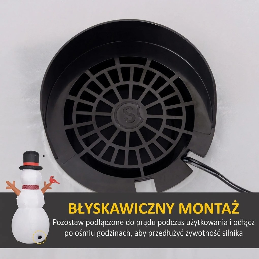 Outsunny Duży Śniegowiec, 2,40 m, Dekoracja Świąteczna z LED-ami, Samonadmuchujący się, Poliester