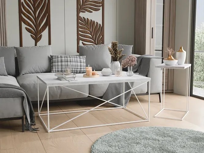 Prostokątna ława do salonu biały + beton R0-H61