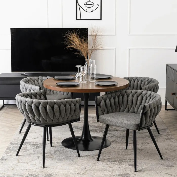 Krzesło Tapicerowane Plecione do Salonu EMPOLI Szare Nowoczesne Loft